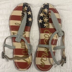 Sam Edelman Red, White, and Black Flag Sandals